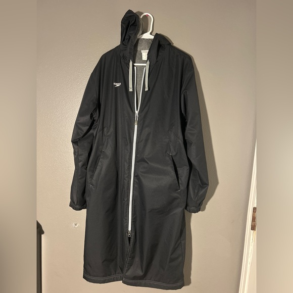 Speedo Unisex Team Parka Jacket Black Fleece Lined Swim Deck Coat Hooded Medium